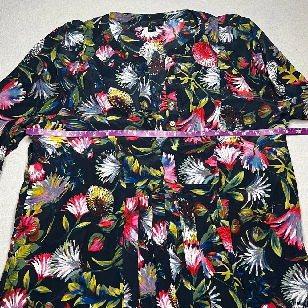 J. Crew Silk Pleated Floral Popover blouse‎ whimsical career statement Small